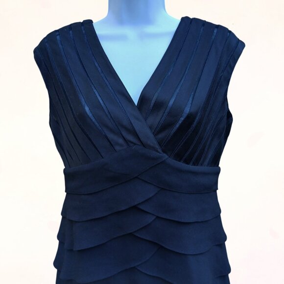 Adrianna Papell Women Black Lined Ruffle Tiered Cocktail Evening Midi Dress S6 - Picture 2 of 10